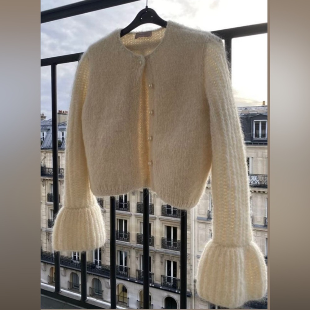 EXCESS ONLY | Sustainable Handmade Mohair Angora Bell Sleeve Cropped Cardigan - Picture 9 of 9